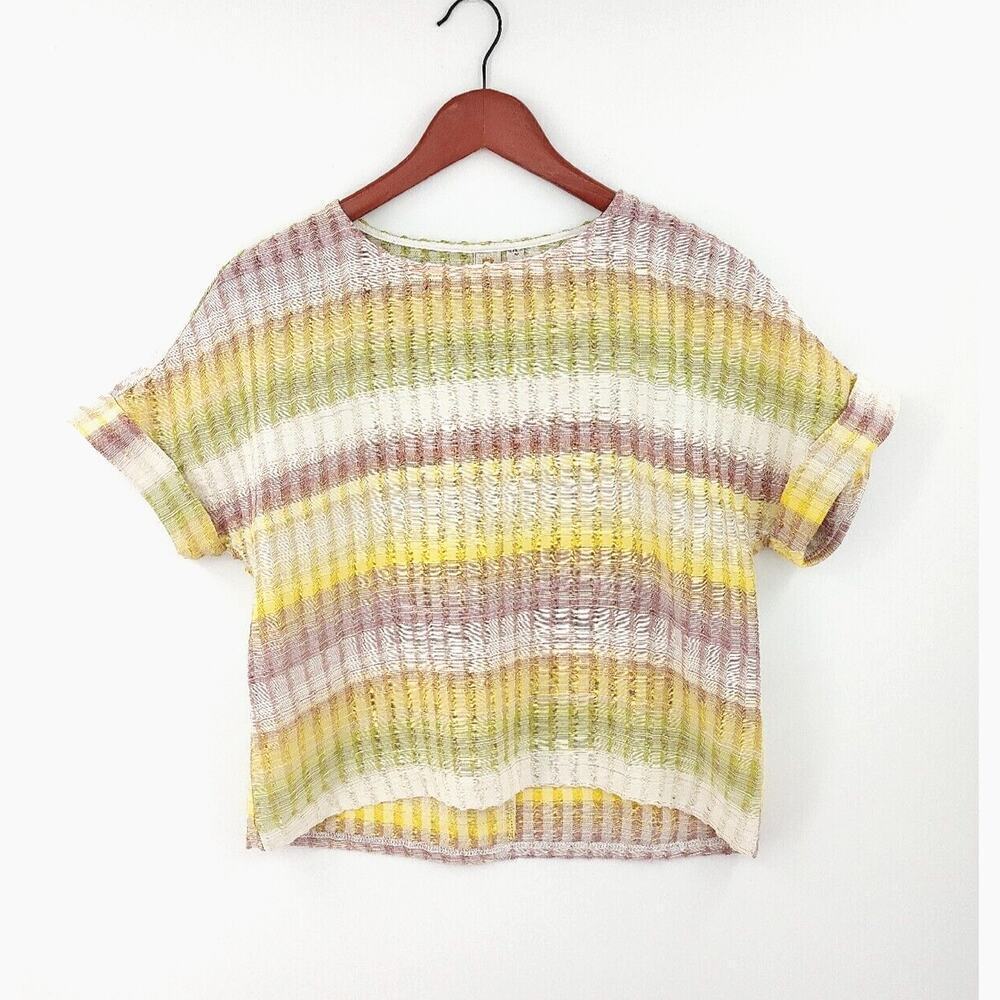 Anthropologie Dolan Crop Top XS Pastel Ombre Metallic Thread Boxy‎ Boho Chic